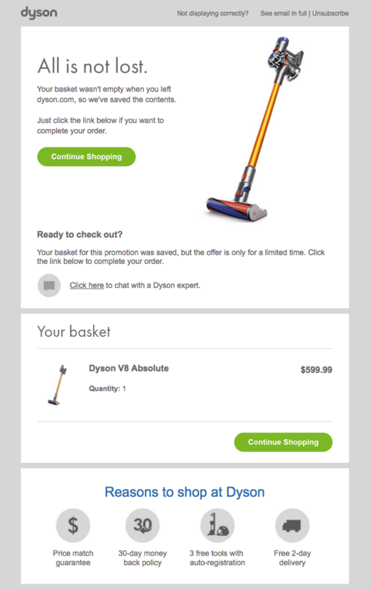 Checkout Recovery Email Example Dyson