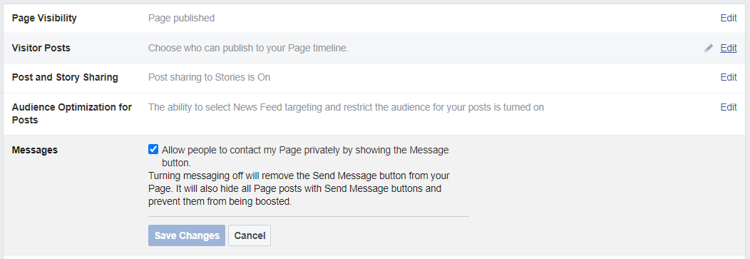 Facebook messaging settings