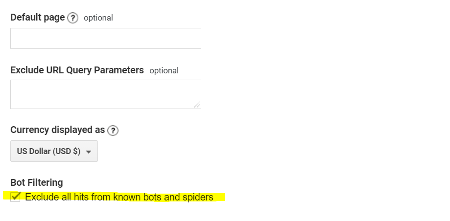 Google Analytics Bots and Spiders Setting