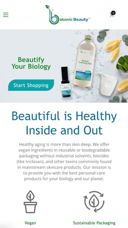 screenshot of mobile view of botanicbeauty.com