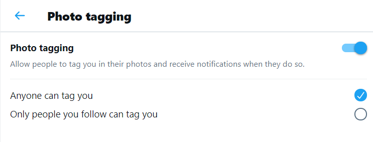 Twitter Photo Tagging Settings