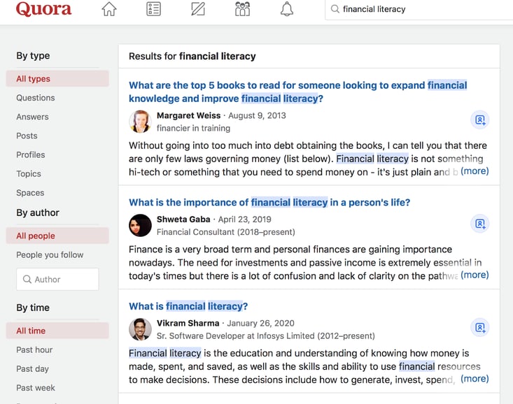 example of keyword research using forums like Quora